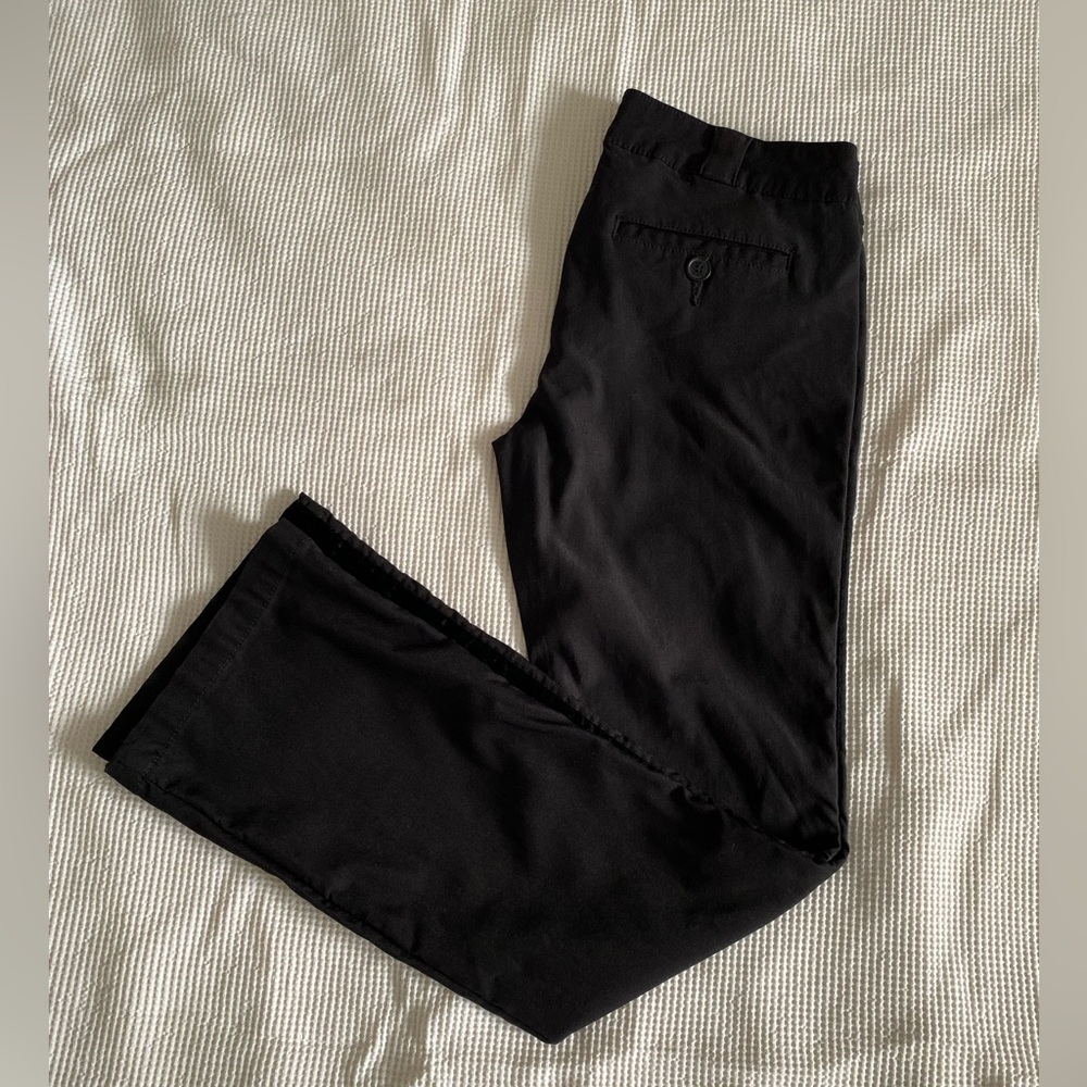 Vintage Y2K Black tuxedo low rise boot cut pants with velour tuxedo stripes
